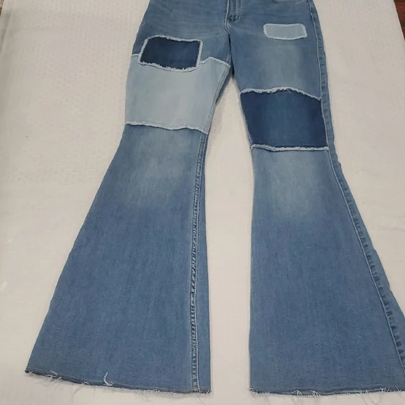 Hollester Denim Patchwork Retro Hippie Flare Jeans Sz 27 - Picture 3 of 14